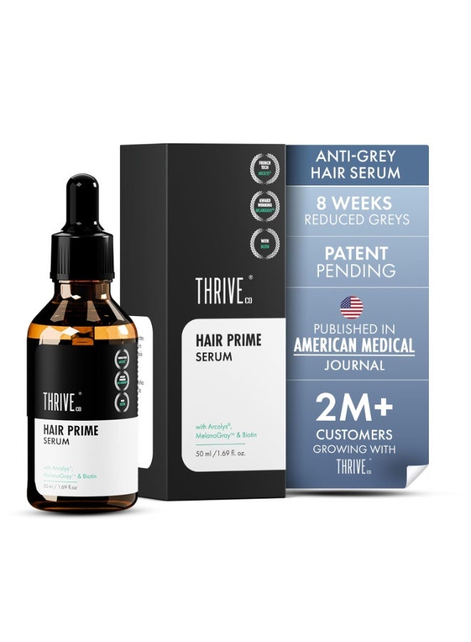 ThriveCo Anti-Grey Hair Prime Serum | Reverse Greying Hair & Beard | Advanced Clinically Proven Treatment | With Arcedin® + Arcolys® +Biotin | Light-Weight, Non-Sticky | Men and Women | 50 ml - Image 1